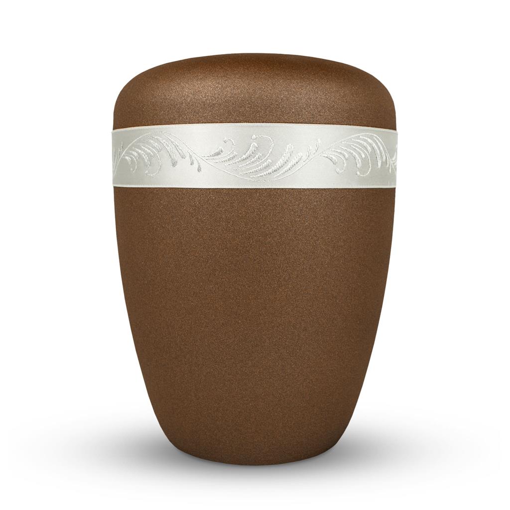 Naturstoffurne, glint-bronze, Satinband messing