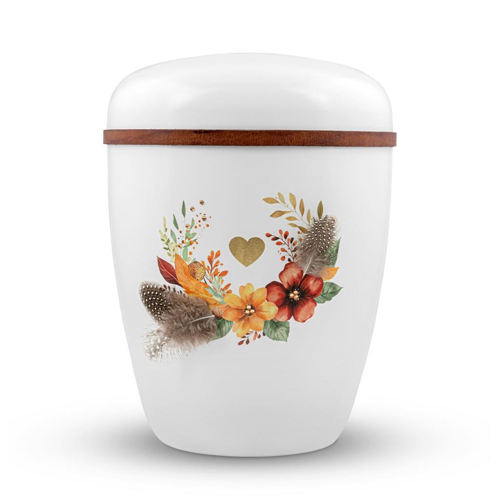 Naturstoffurne, weiß, "Herbstblüten"