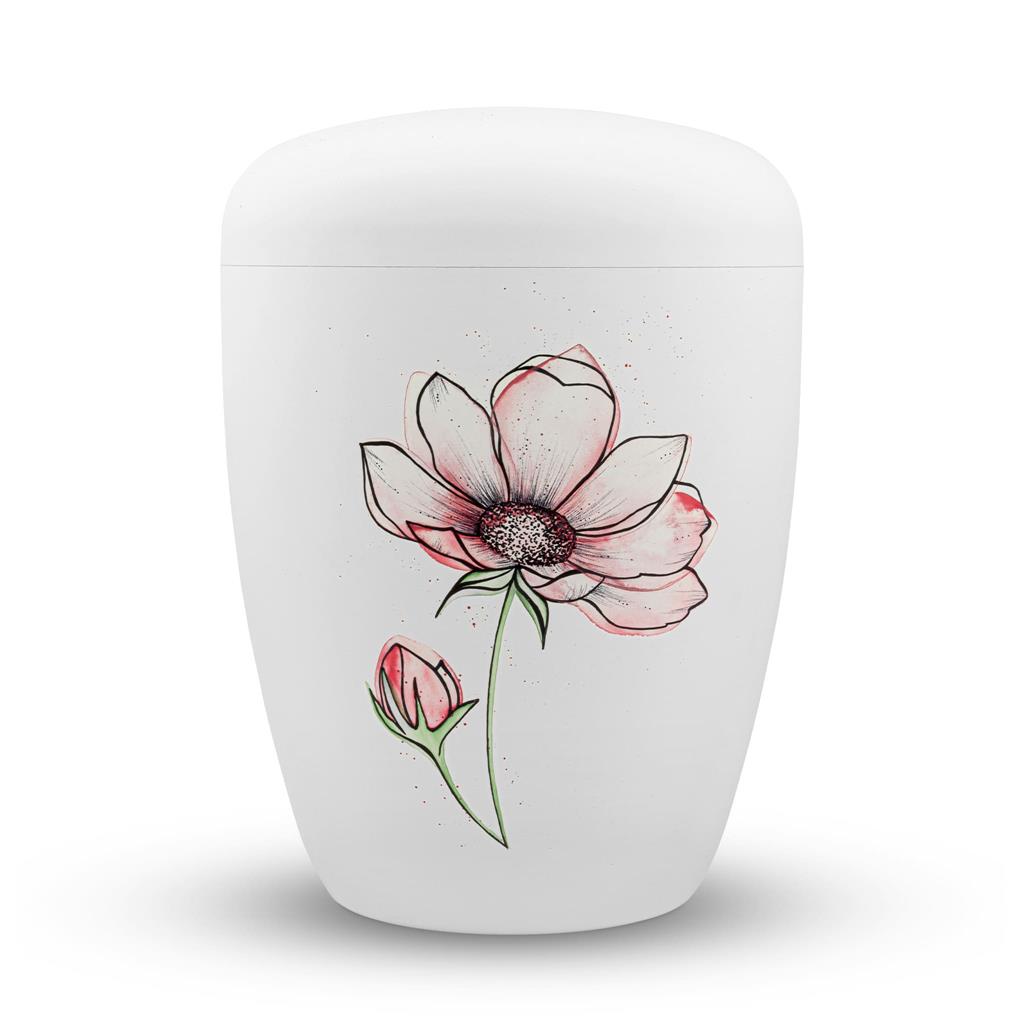 Biourne, weiß-matt lackiert, Design 'Blüte rosa'