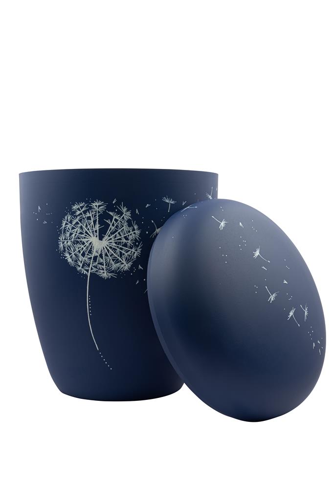 Naturstoffurne, atlantic-blue, "Pusteblume weiß"