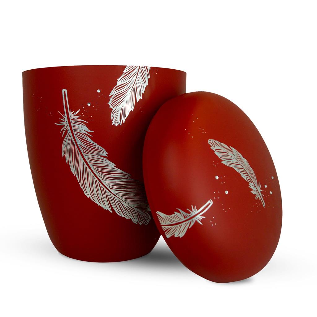 Naturstoffurne, lava-red, "3x Feder+Strass"