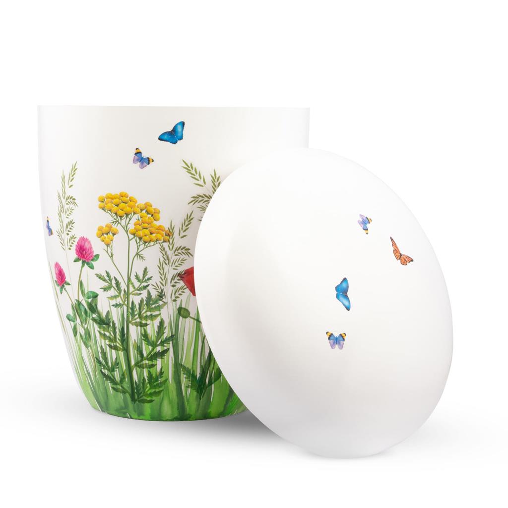Naturstoffurne, weiß, "Blumenwiese"