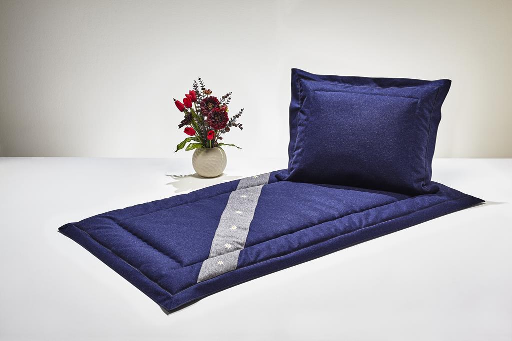 Deckengrt., Loden blau, Edelweiss, Stehsaum, 350 g/m²