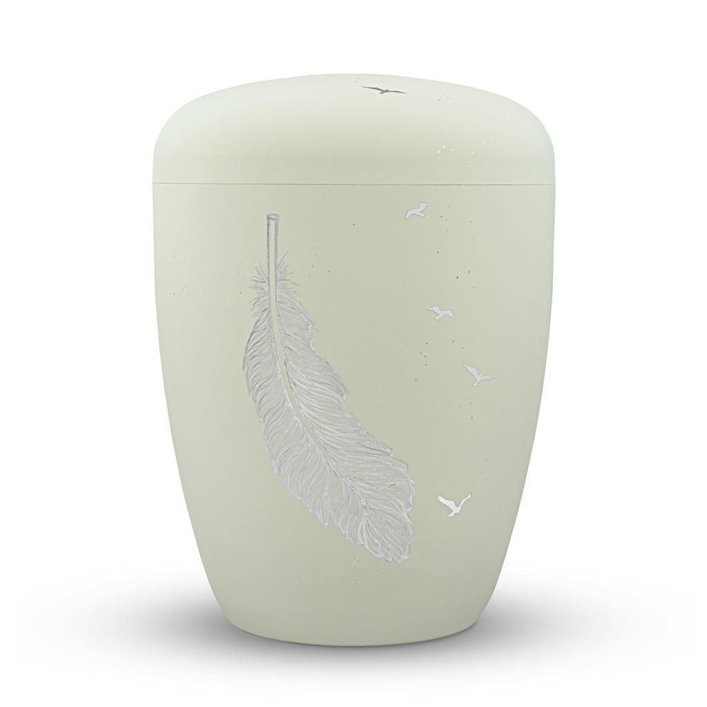 Naturstoffurne, mint-matt, "Feder+Schwalben"