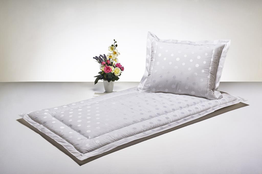 Deckengrt., Batist weiß, Punkte, Stehsaum, 350 g/m²