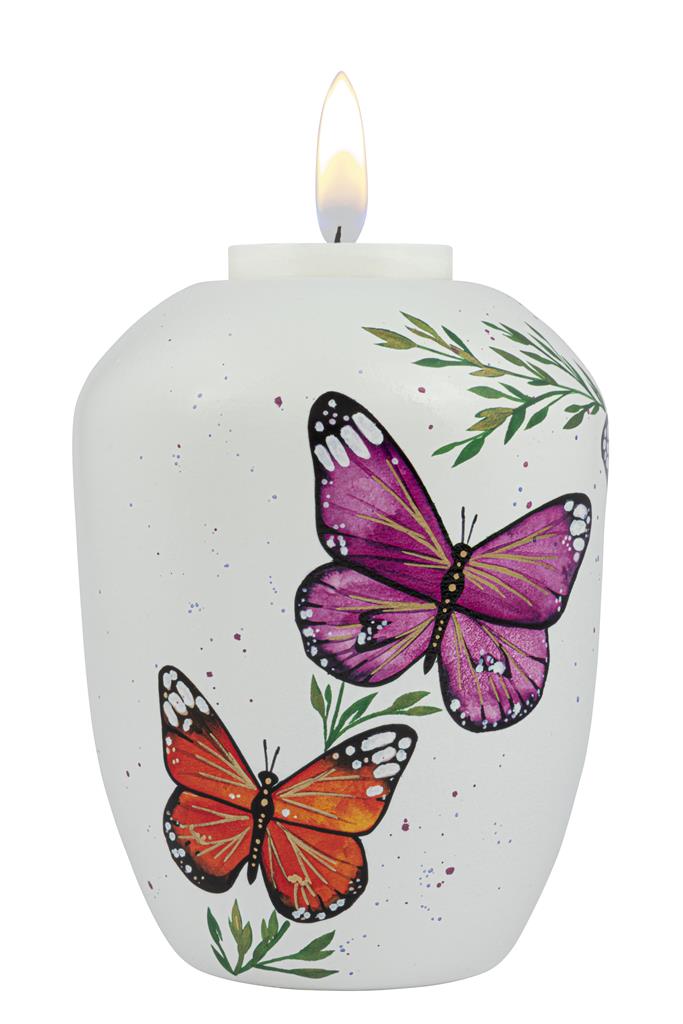 Gedenklicht, weiß lackiert, Design 'Schmetterlingsranke'