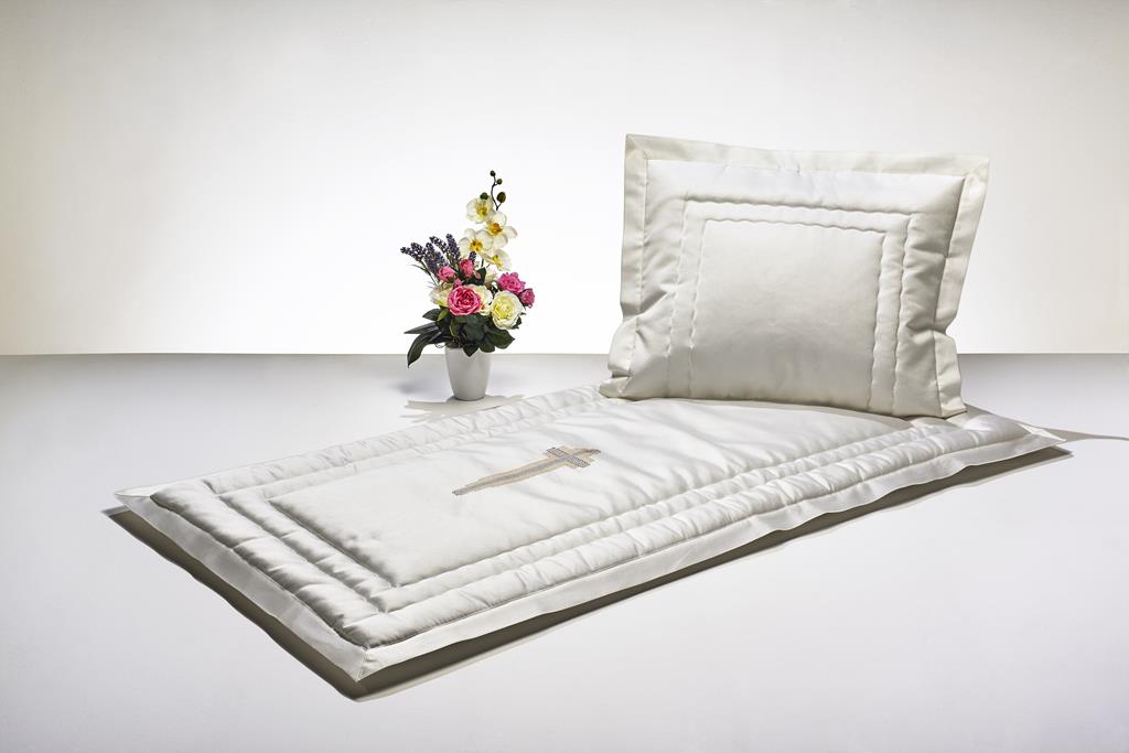 Deckengrt., Drell creme, gesticktes Kreuz, Stehsaum, 250 g/m²