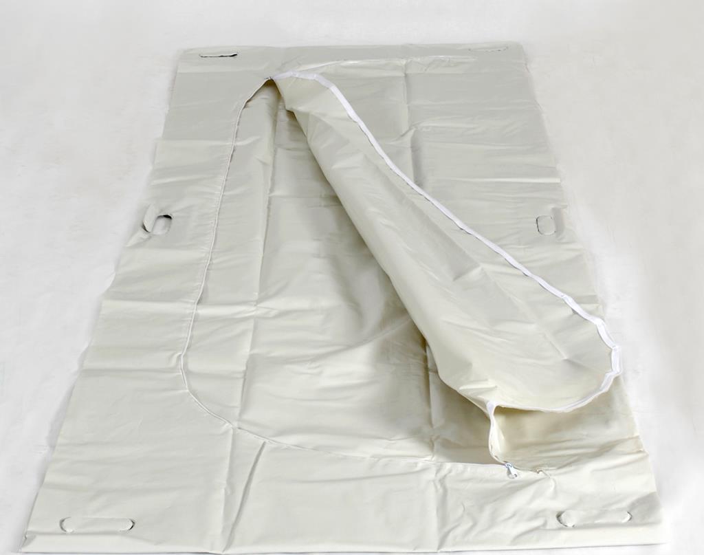 Leichenhülle weiß, C-Reißverschluss, 6 Rohrgriffe, ca. 90 x 240 cm