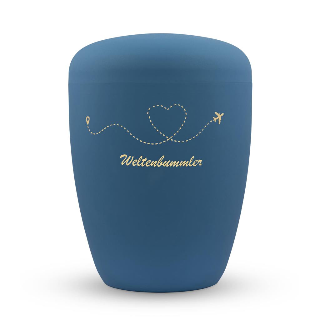 Naturstoffurne, himmelblau, "Weltenbummler"