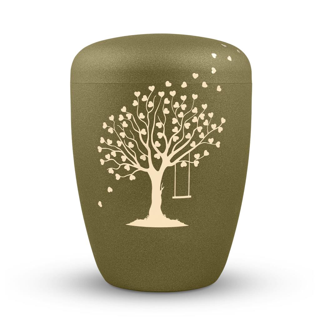 Naturstoffurne, glint-brass, "Baum m. Herzen"