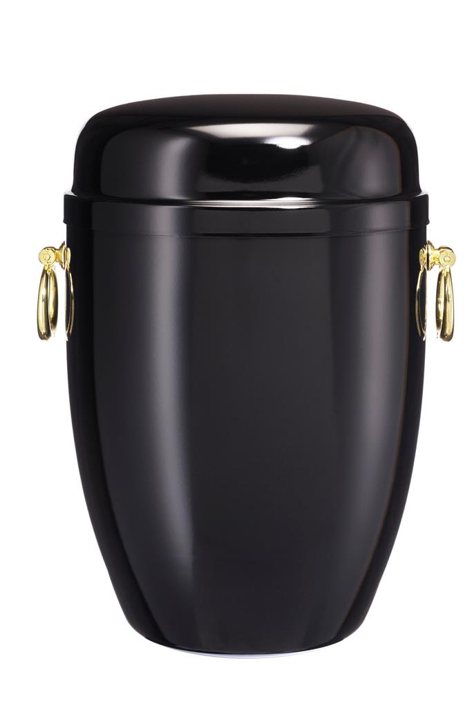 Stahlblechurne, schwarz lackiert, Ringgriffe gold