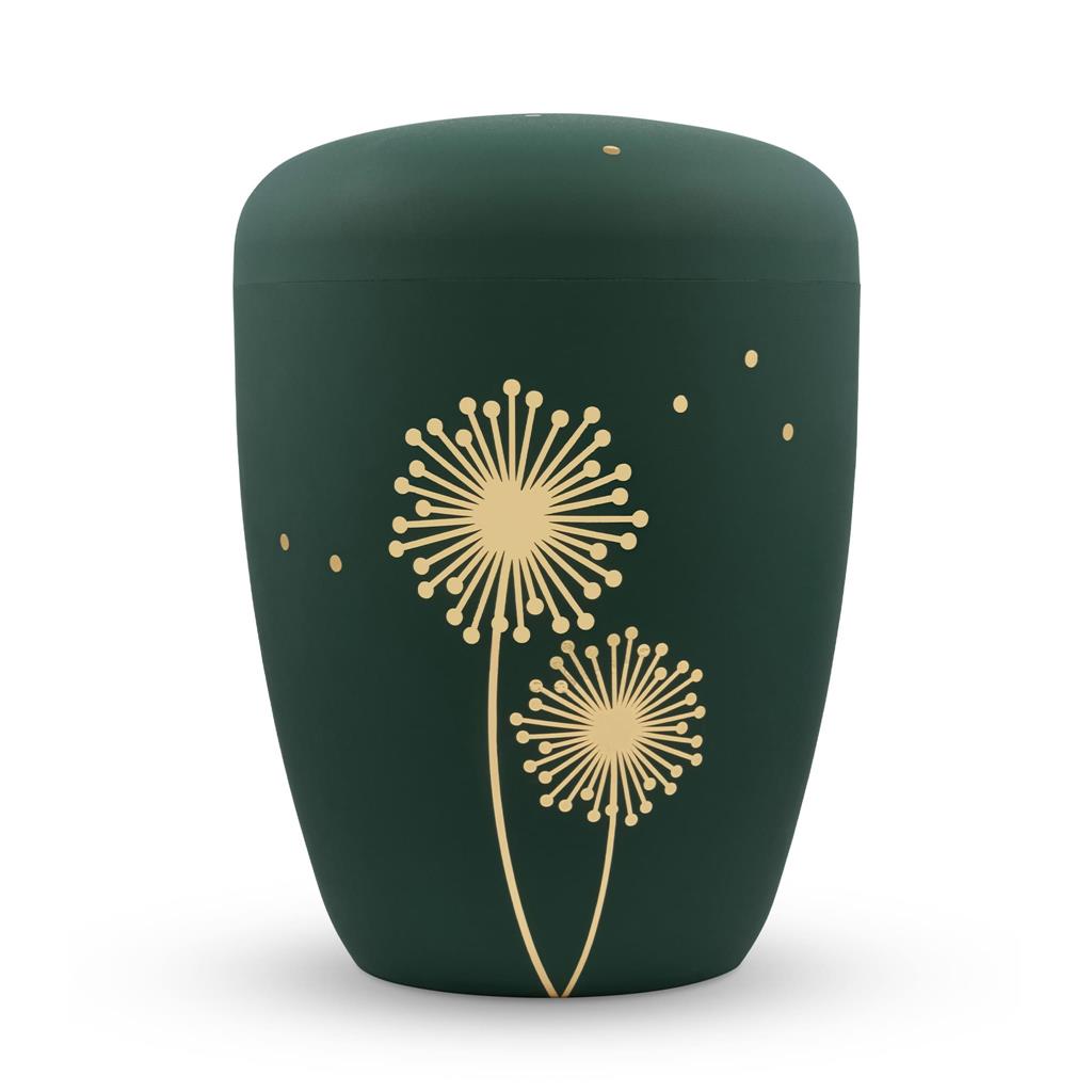 Naturstoffurne, kieferngrün, Pusteblume modern