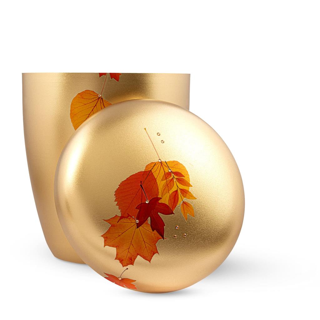 Naturstoffurne, gold, "Herbstblätter"