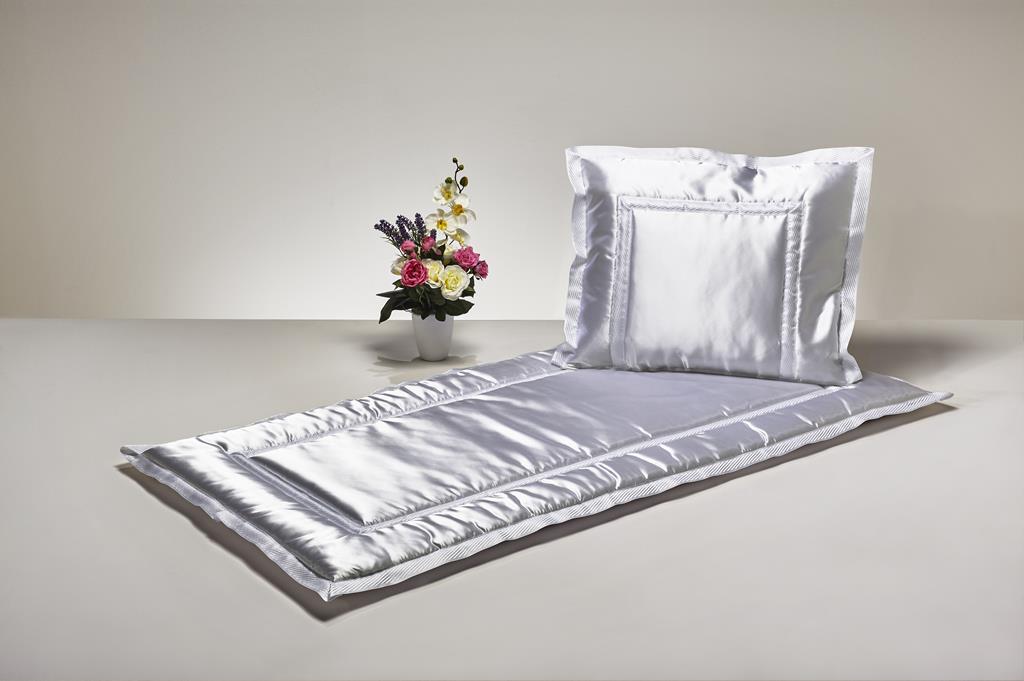 Deckengrt., Atlas weiß, Streifenborte innen und außen, 250 g/m²