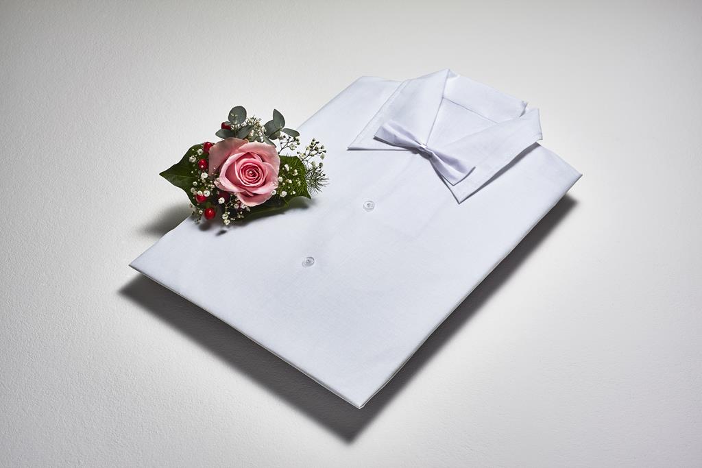 Herrentalar, Polyester-Damast weiß, Pünktchenmuster, Spitze, Schalkragen