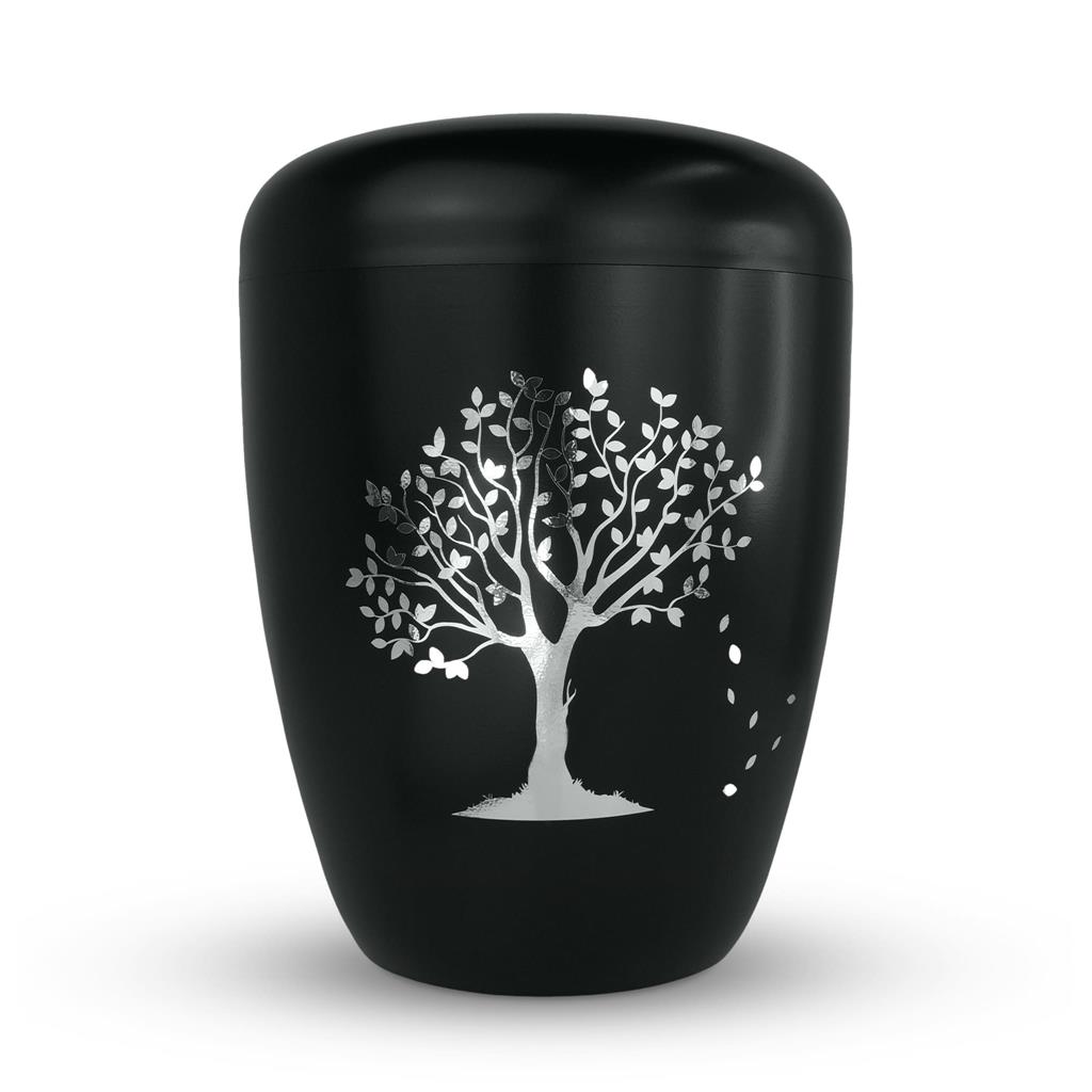 Naturstoffurne, schwarz, "Baum"