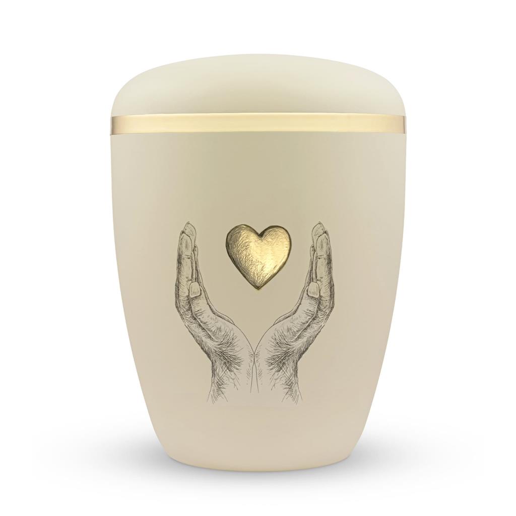 Naturstoffurne, seashell, "Hände mit Herz gold"
