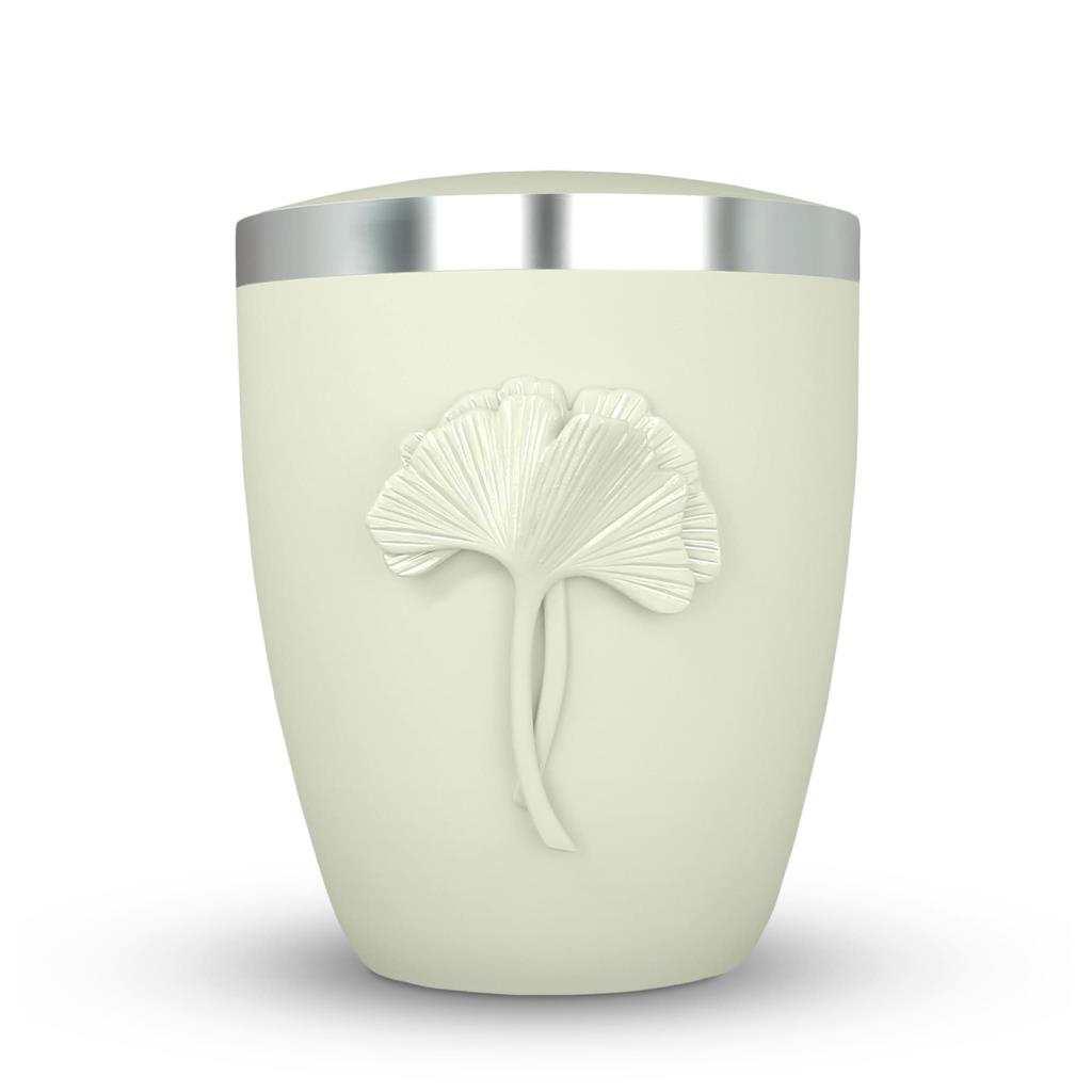 Naturstoffurne, mint-matt, "Ginkgo", Silberband