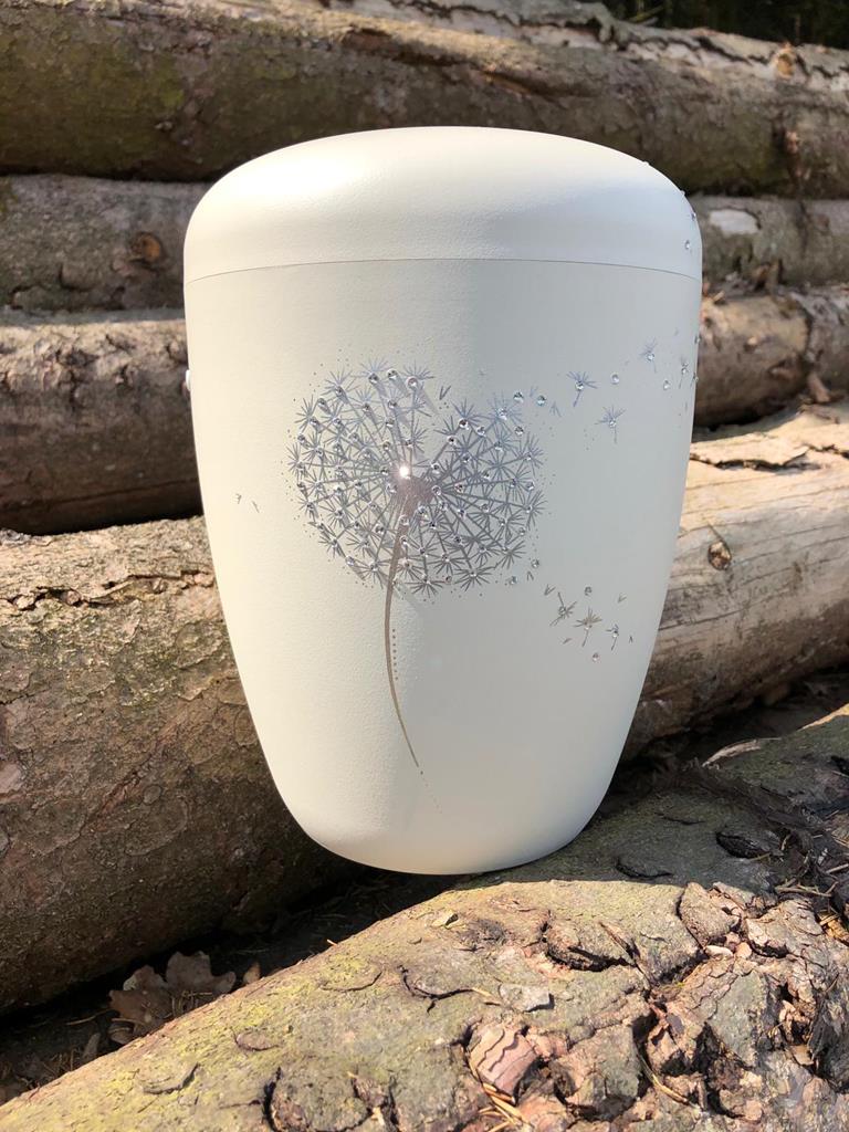 Naturstoffurne, seashell, 'Pusteblume+Strass'