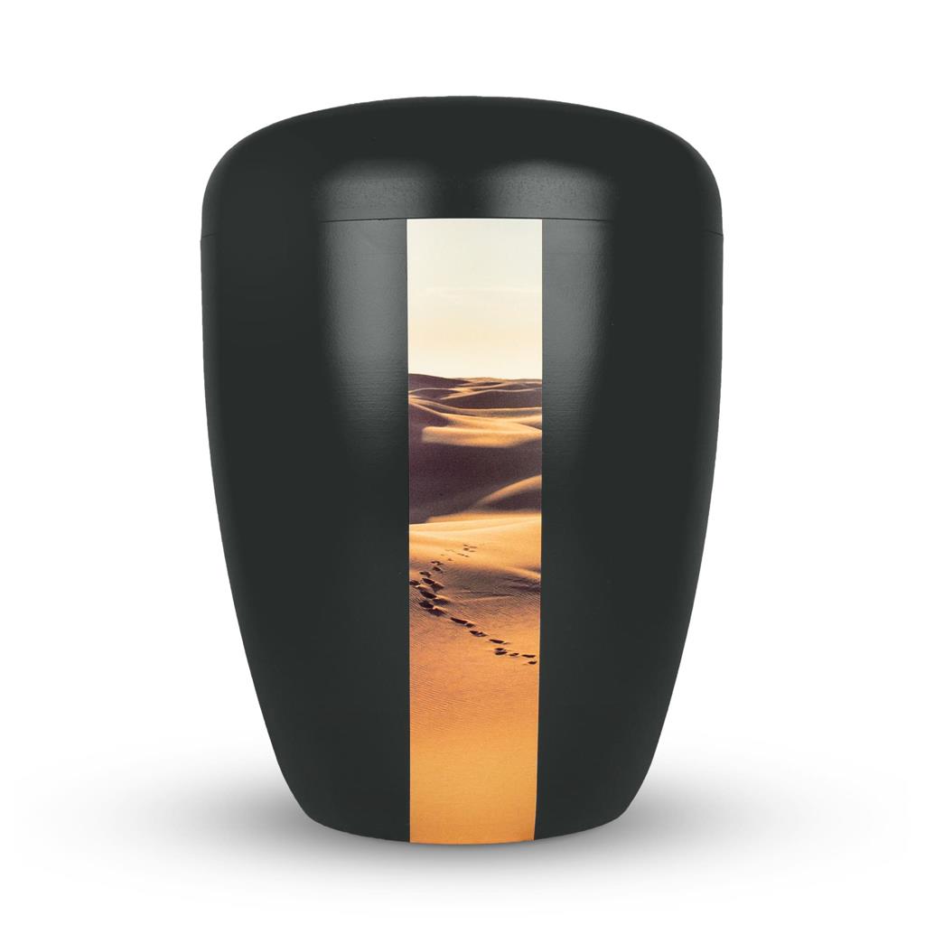 Naturstoffurne, schwarz, "Spuren im Sand"