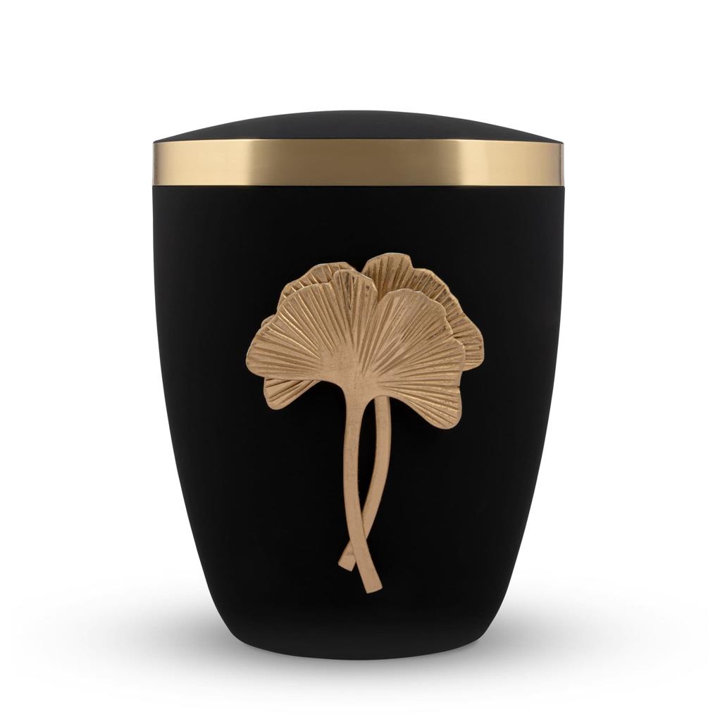 Naturstoffurne, schwarz-matt, "Ginkgo"