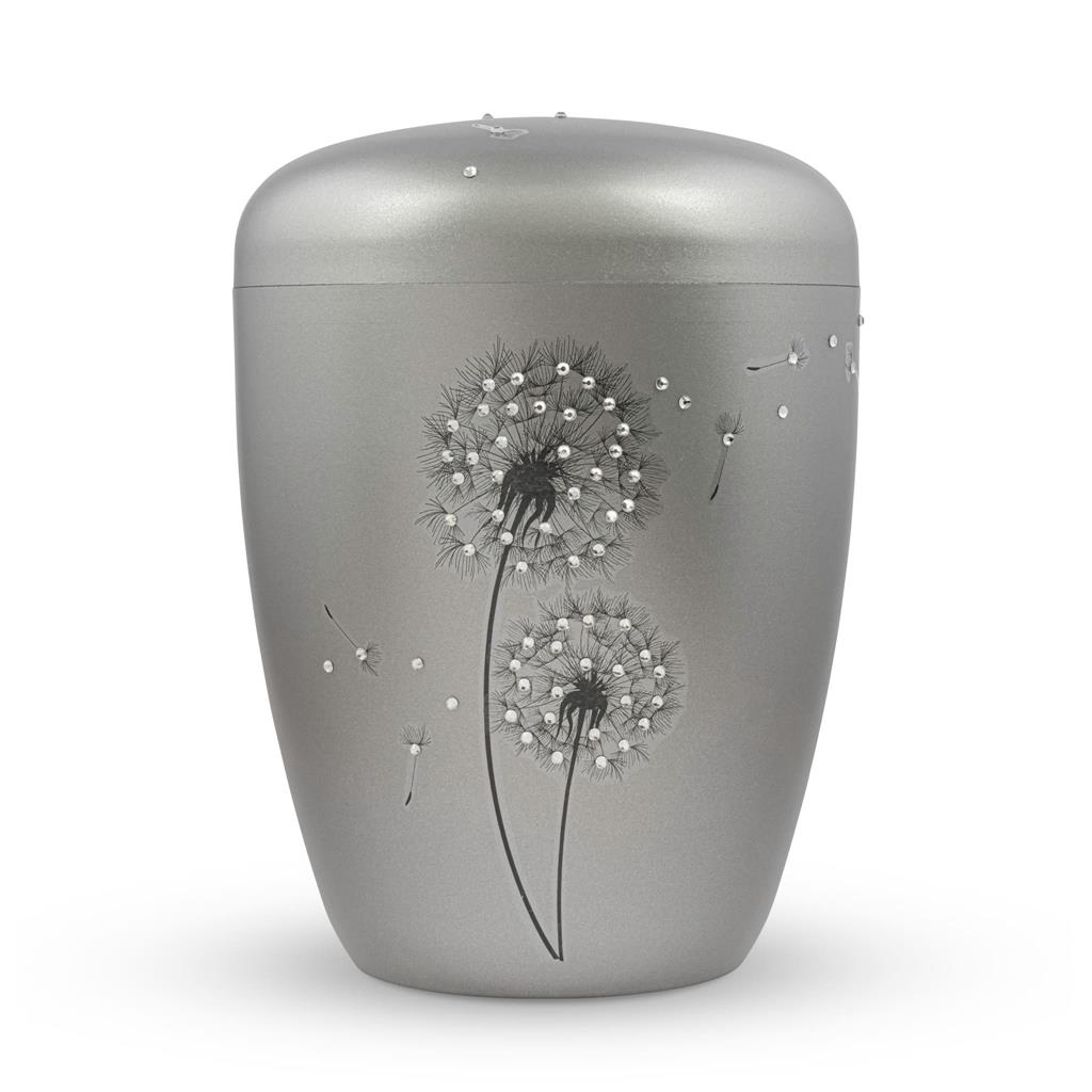 Naturstoffurne, zinn, "Pusteblume + Strass"