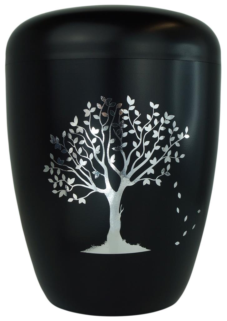 Biourne, schwarz lackiert, Folienemblem "Baum" in silber