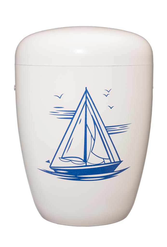 Naturstoffurne, weiß, "Schiff blau"