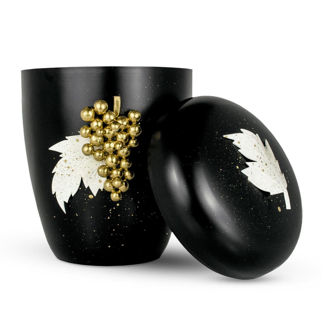 Naturstoffurne, schwarz, "Weinrebe gold"