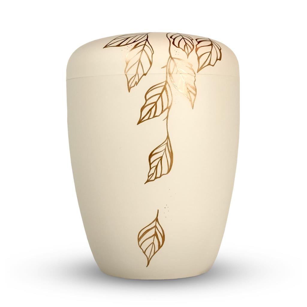 Flüssigholzurne seashell, Design "fallende Blätter" in gold