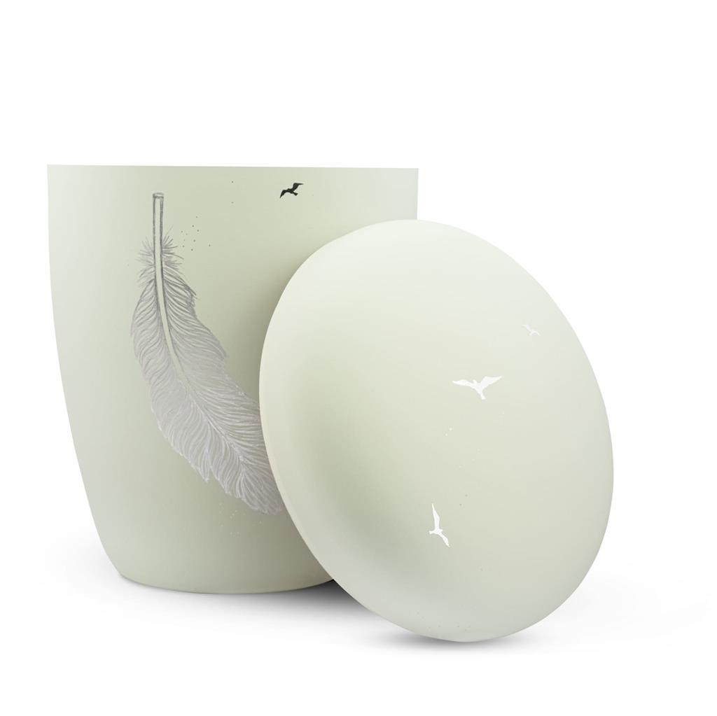 Naturstoffurne, mint-matt, "Feder+Schwalben"