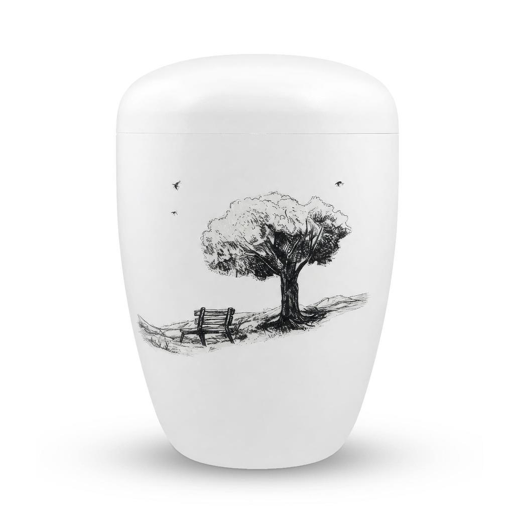 Naturstoffurne, weiß, 'Baum+Bank'