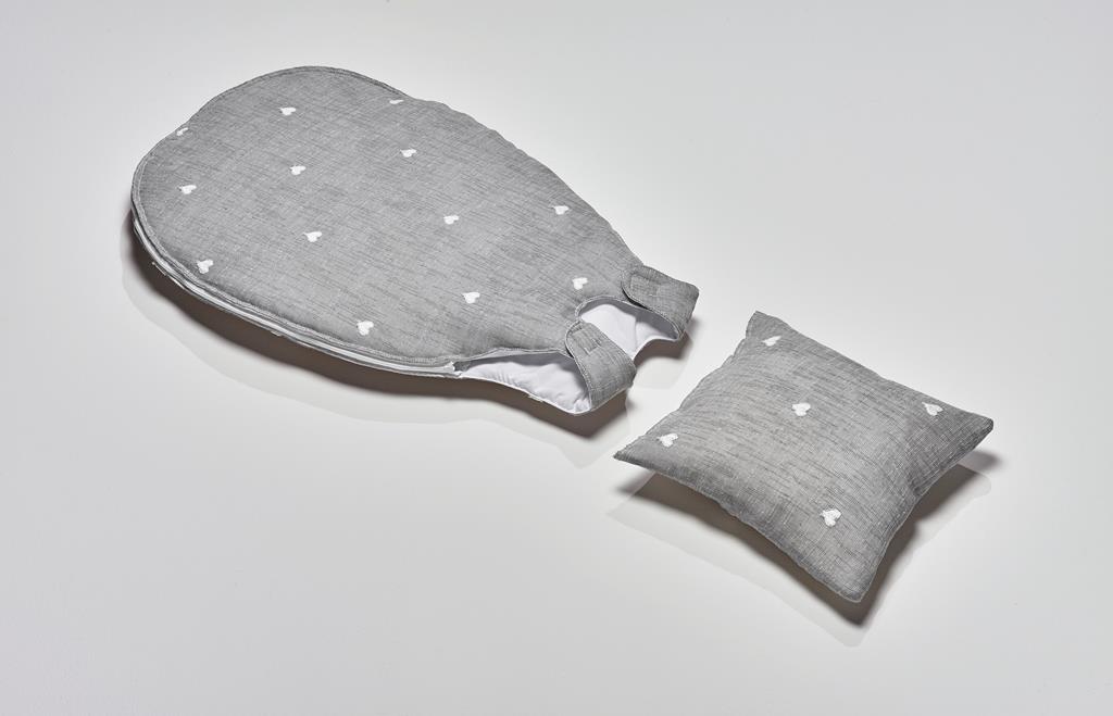 Kinderschlafsack, grau, Herzchen, 40cm