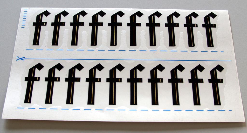 Grabkreuzbeschriftung - 36mm, Zeichen 'f', 20 Stück pro Blatt