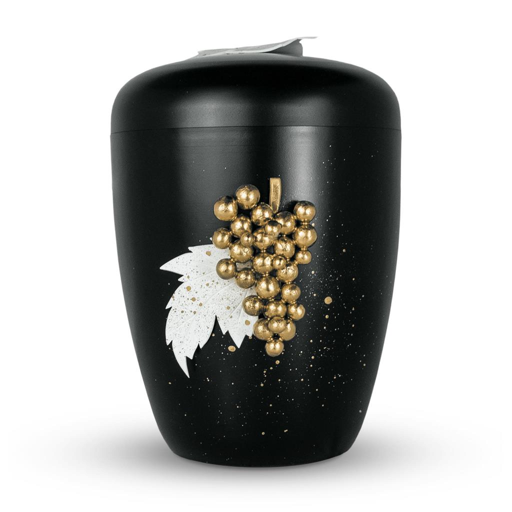 Naturstoffurne, schwarz, "Weinrebe gold"