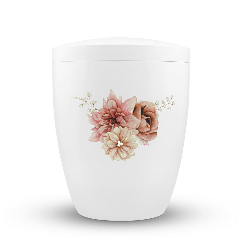 Naturstoffurne, weiß, 'Blüten rosé-weiß'