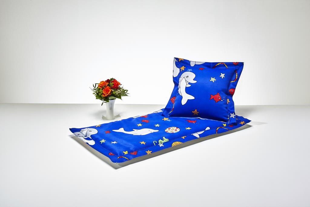 Kinderdeckengrt., blau, Fische, Stehsaum, 100cm