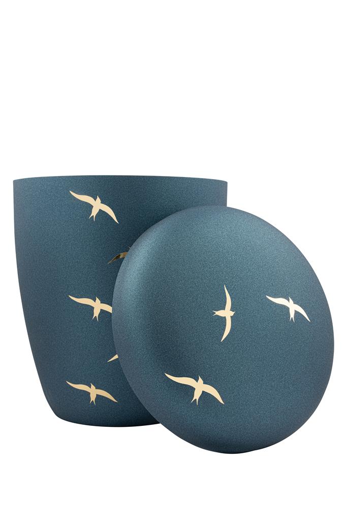 Naturstoffurne, glint-blue, "Schwalben"