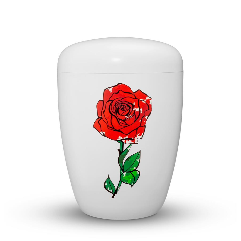 Biourne, weiß lackiert, Folien- emblem 'Rose bunt'