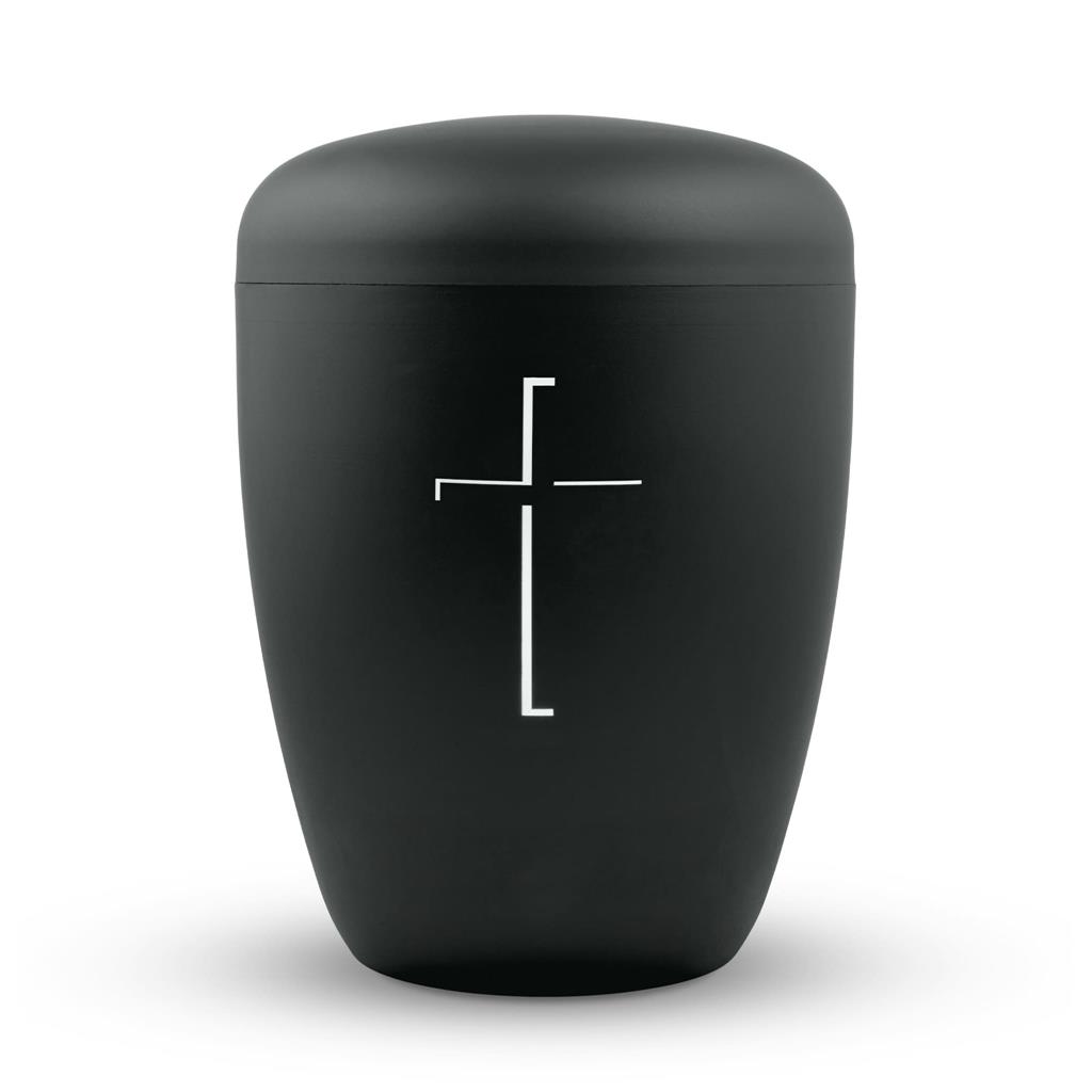 Naturstoffurne, satin-black, "Schattenkreuz"