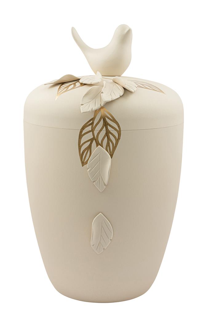 Naturstoffurne, seashell, "Blätter+Vogel"