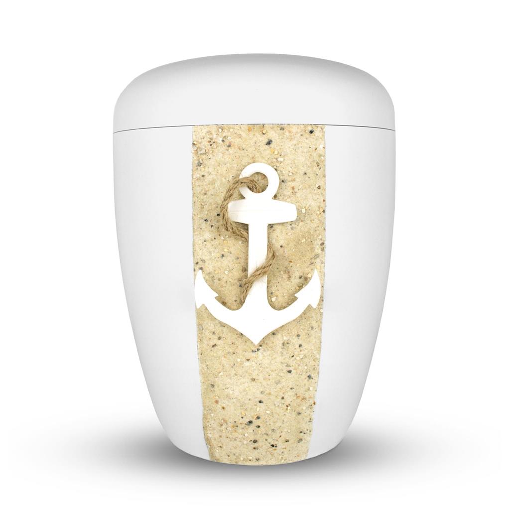 Naturstoffurne, weiß, "Anker+Sand"